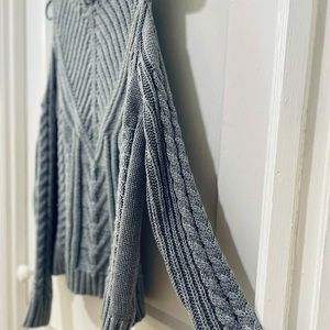 Shoulder cut out cable knit gray sweater